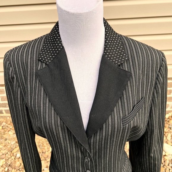 Tina Hagen VTG Wool Blazer Medium Artsy 4 Fabric Patterns Black Gray Silver Sz M - Picture 12 of 15